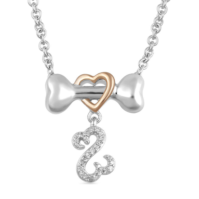 Main Image 1 of Open Hearts by Jane Seymour™ Diamond Accent Dog Bone Necklace in Sterling Silver and 10K Rose Gold - 17.5"