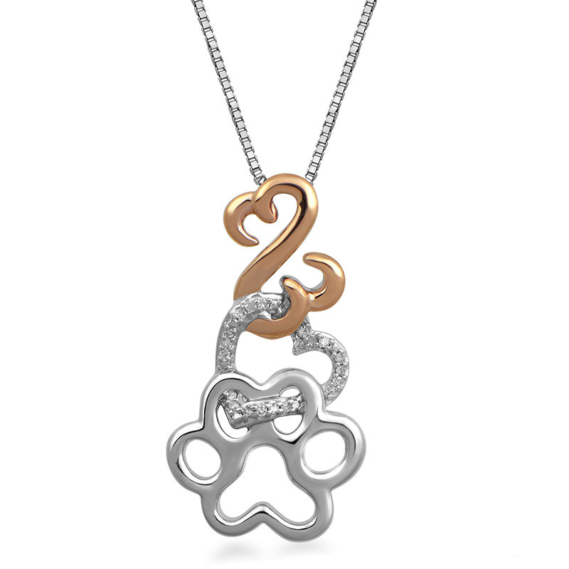 Open Hearts by Jane Seymour™ Diamond Accent Dog Paw Print Pendant in Sterling Silver and 10K Rose Gold