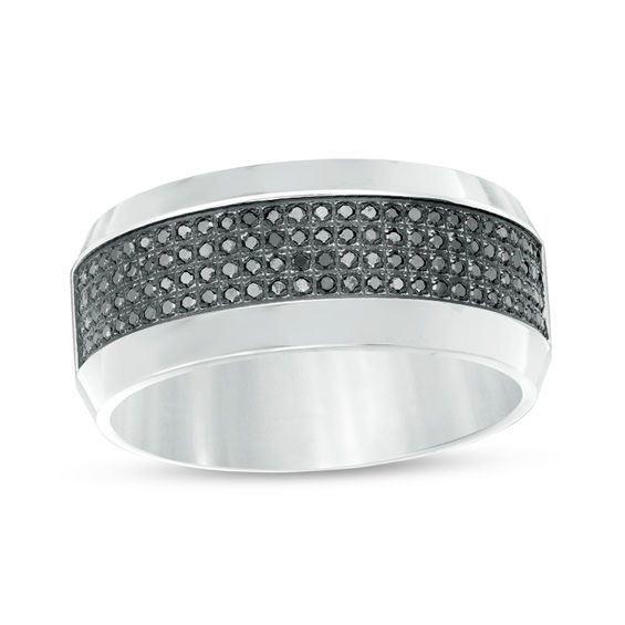 3/8 CT. T.w. Black Diamond Multi-Row Band in Stainless Steel - Size 10