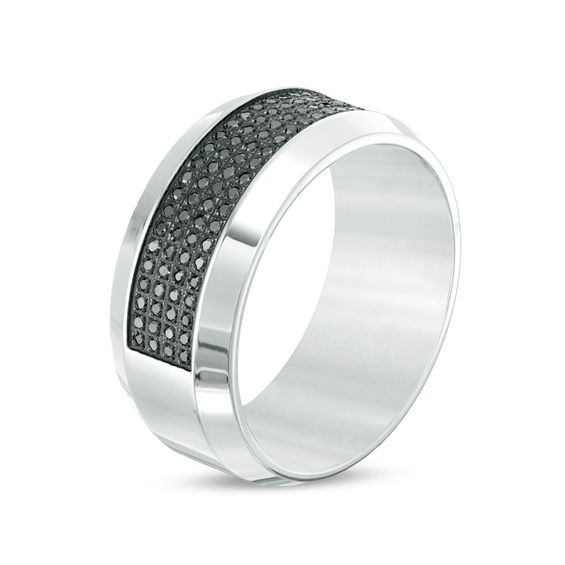 3/8 CT. T.w. Black Diamond Multi-Row Band in Stainless Steel - Size 10