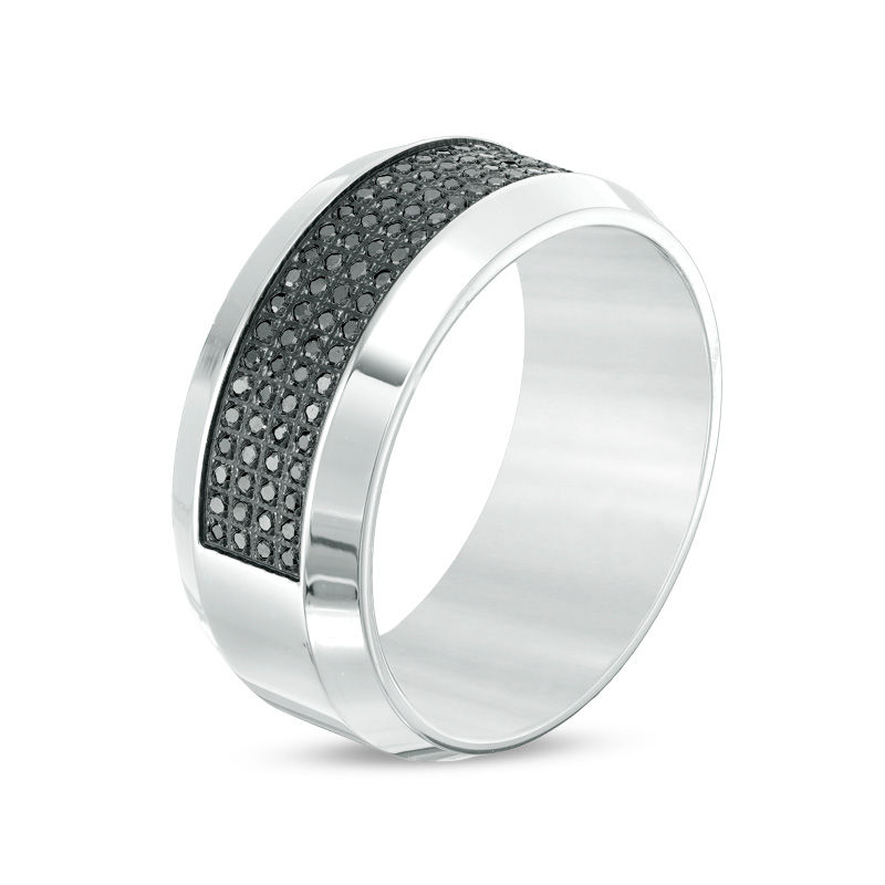 Men's 3/8 CT. T.W. Black Diamond Multi-Row Band in Stainless Steel - Size 10