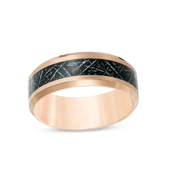 8.0mm Satin Carbon Fiber Center Wedding Band in Rose-Tone IP Tantalum