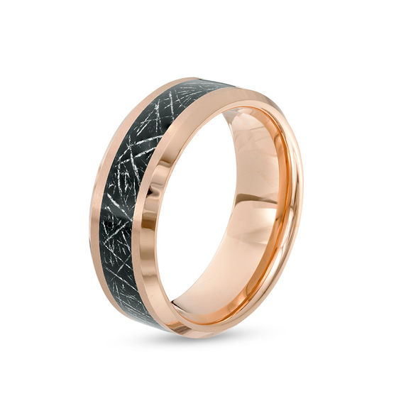 8.0mm Satin Carbon Fiber Center Wedding Band in Rose-Tone IP Tantalum