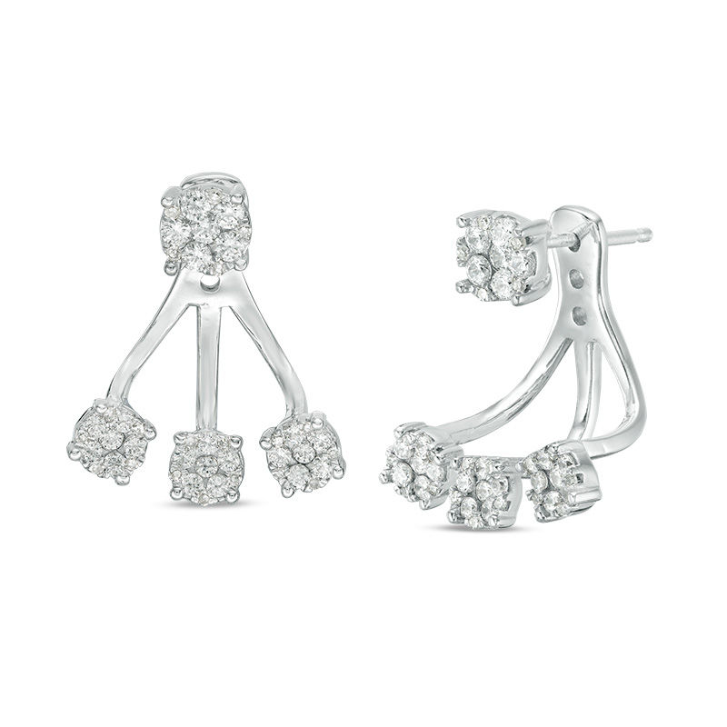 1/2 CT. T.W. Composite Diamond Fan Front/Back Earrings in 10K White Gold