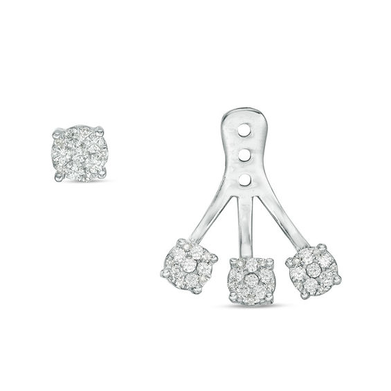 1/2 CT. T.w. Composite Diamond Fan Front/Back Earrings in 10K White Gold