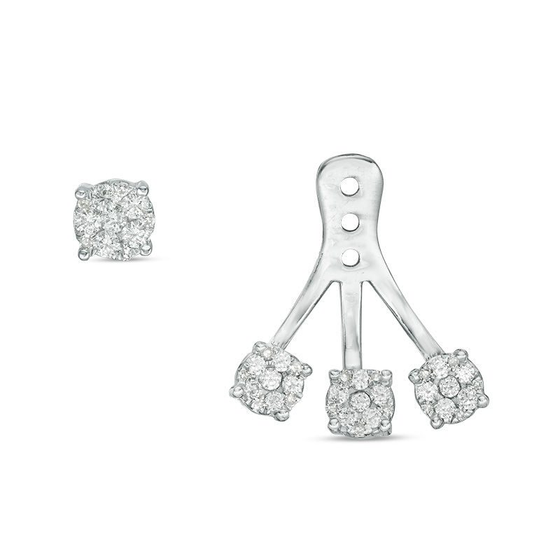 1/2 CT. T.W. Composite Diamond Fan Front/Back Earrings in 10K White Gold