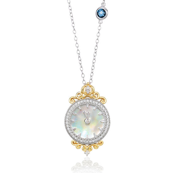 Enchanted Disney Cinderella Couture 1/5 CT. T.w. Diamond and Mother-of-Pearl Clock Pendant in 14K Two-Tone Gold - 19"