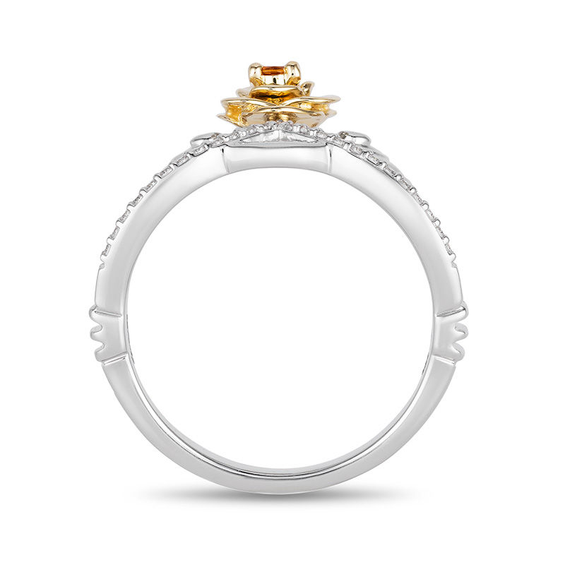 Enchanted Disney Belle Citrine and 1/10 CT. T.W. Diamond Rose Tiara Ring in Sterling Silver and 10K Gold