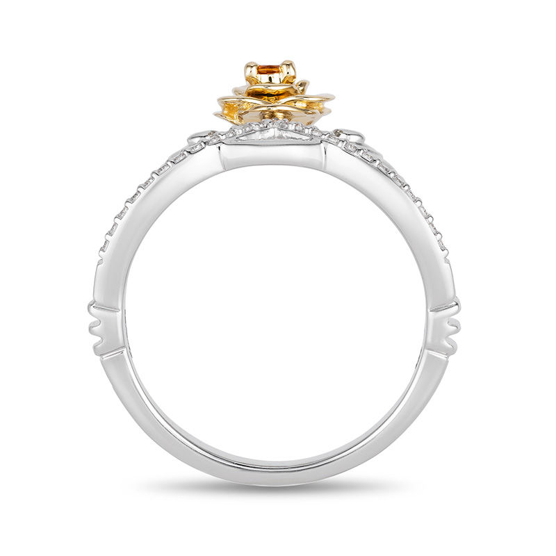 Main Image 3 of Enchanted Disney Belle Citrine and 1/10 CT. T.W. Diamond Rose Tiara Ring in Sterling Silver and 10K Gold