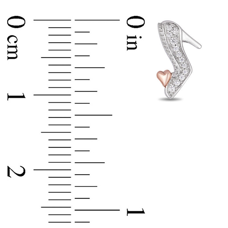 Main Image 3 of Enchanted Disney Cinderella 1/10 CT. T.W. Diamond Slipper Stud Earrings in Sterling Silver and 10K Rose Gold