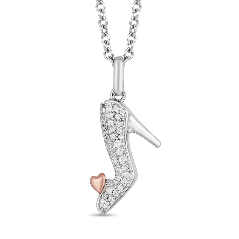 Enchanted Disney Cinderella 1/10 CT. T.W. Diamond Slipper Pendant in Sterling Silver and 10K Rose Gold - 19"