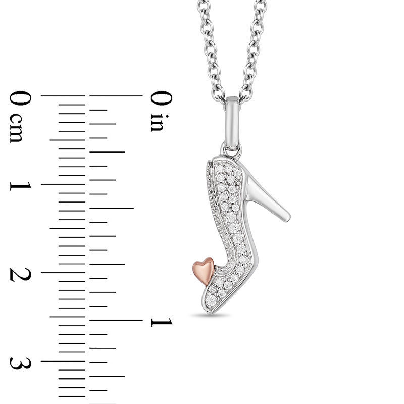 Enchanted Disney Cinderella 1/10 CT. T.W. Diamond Slipper Pendant in Sterling Silver and 10K Rose Gold - 19"