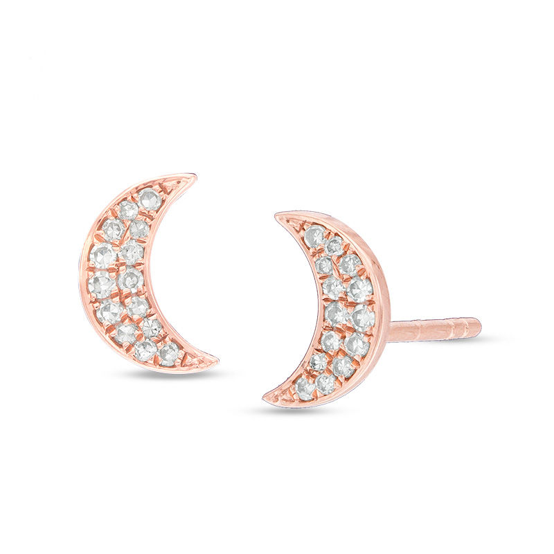 1/8 CT. T.W. Diamond Crescent Moon Stud Earrings in Sterling Silver with 18K Rose Gold Plate