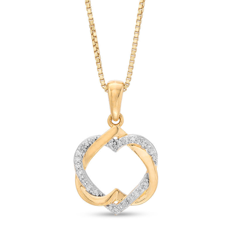 Main Image 1 of 1/20 CT. T.W. Diamond Inverted Interlocking Hearts Pendant in Sterling Silver with 18K Gold Plate