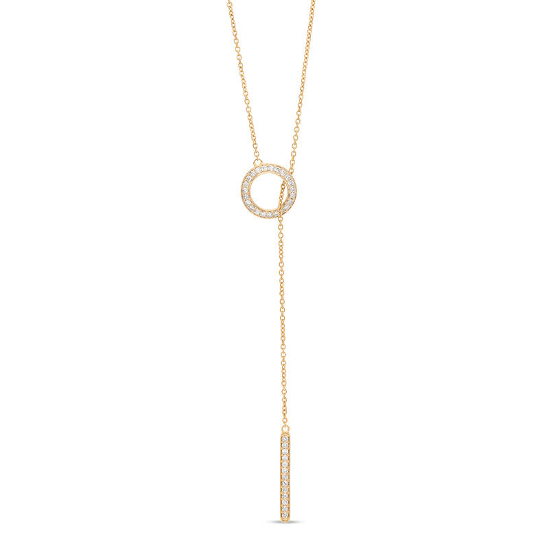 1/4 CT. T.W. Diamond Circle and Vertical Bar "Y" Necklace in Sterling Silver with 18K Gold Plate