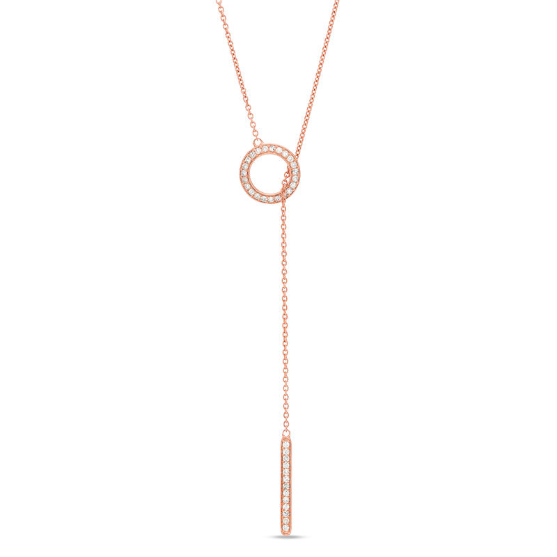 1/4 CT. T.W. Diamond Circle and Vertical Bar "Y" Necklace in Sterling Silver with 18K Rose Gold Plate