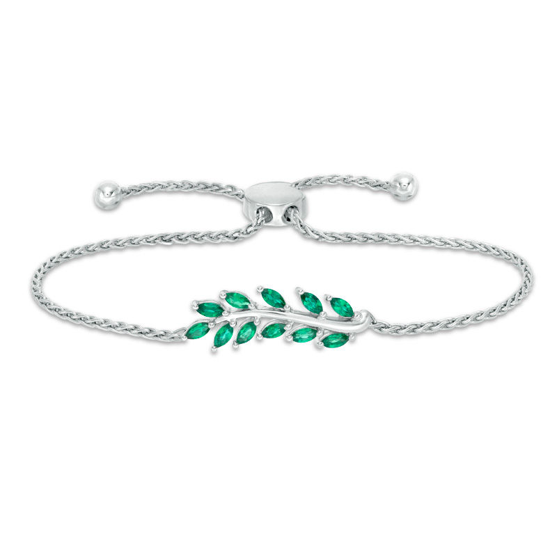 Main Image 1 of Marquise Lab-Created Emerald Vine Bolo Bracelet in Sterling Silver - 8.5"