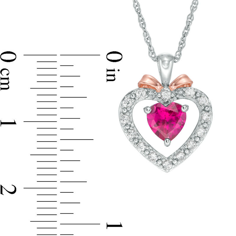 Main Image 2 of 6.0mm Lab-Created Ruby and White Sapphire Heart with Bow Pendant in Sterling Silver and 14K Rose Gold Plate