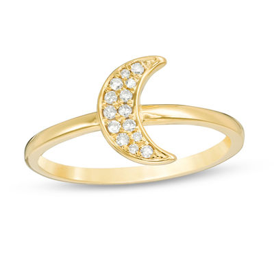 Solid 14K 18K gold moon ring rose gold diamond moon promise ring anniversary ring gift white gold moon ring statement ring
