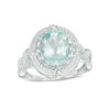 Thumbnail Image 0 of Oval Blue Topaz and Diamond Accent Beaded Rope-Textured Frame Vintage-Styles Ring in Sterling Silver