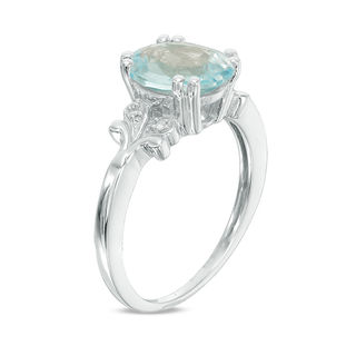 Oval Blue Topaz and Diamond Accent Vintage-Style Ring in Sterling ...