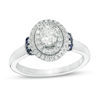 Thumbnail Image 1 of Vera Wang Love Collection 5/8 CT. T.W. Oval Diamond and Blue Sapphire Double Frame Engagement Ring in 14K White Gold