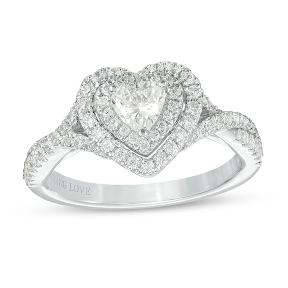 Vera Wang Love Collection 3/4 CT. T.w. Heart-Shaped Diamond Double Frame Twist Engagement Ring 14K White Gold