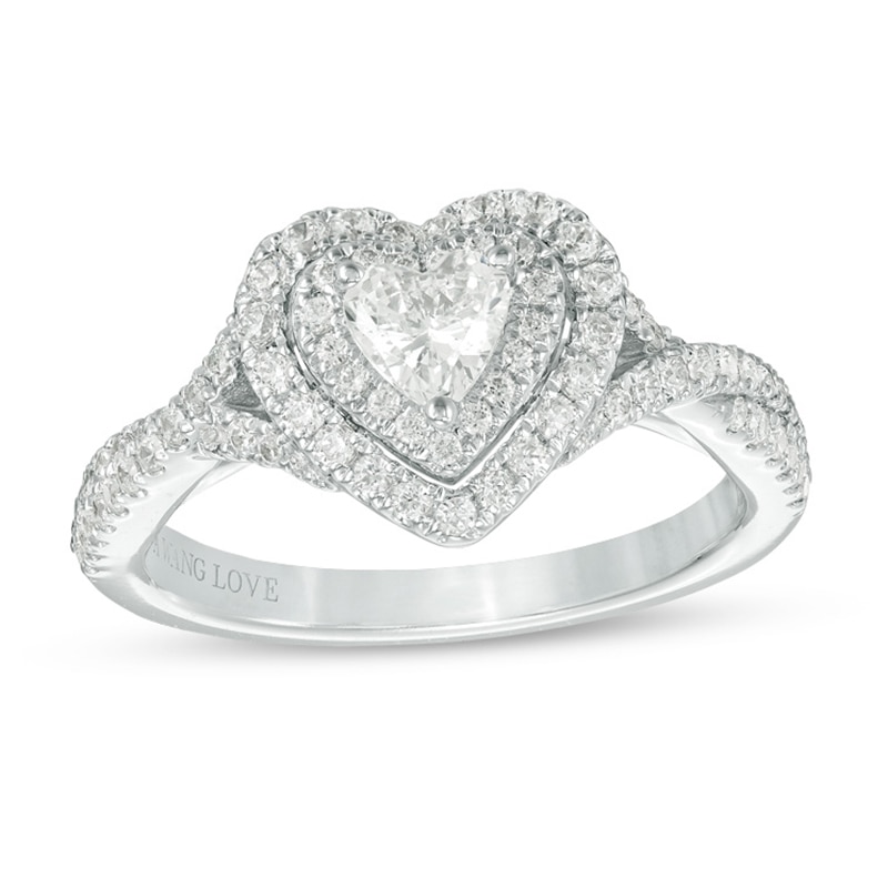 Main Image 1 of Vera Wang Love Collection 3/4 CT. T.W. Heart-Shaped Diamond Double Frame Twist Engagement Ring in 14K White Gold