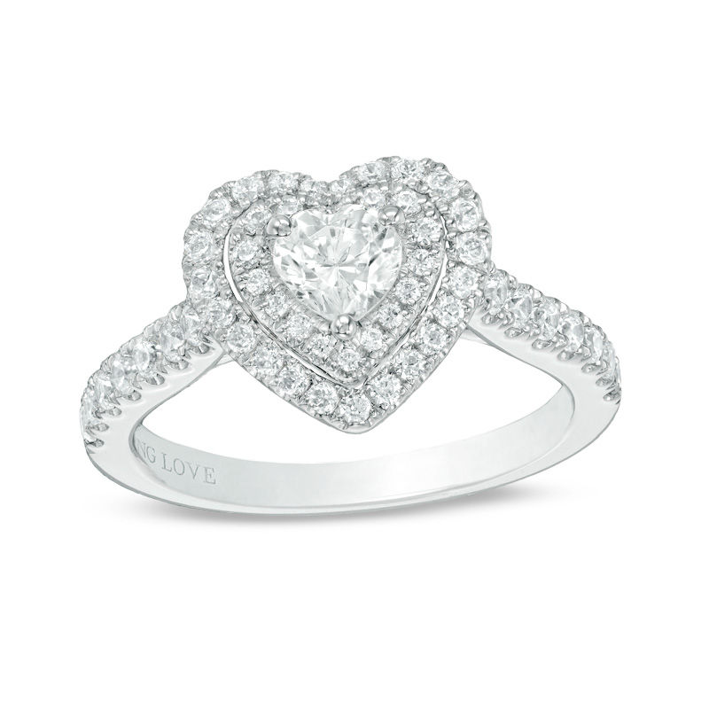 Main Image 1 of Vera Wang Love Collection 1 CT. T.W. Heart-Shaped Diamond Double Frame Engagement Ring in 14K White Gold