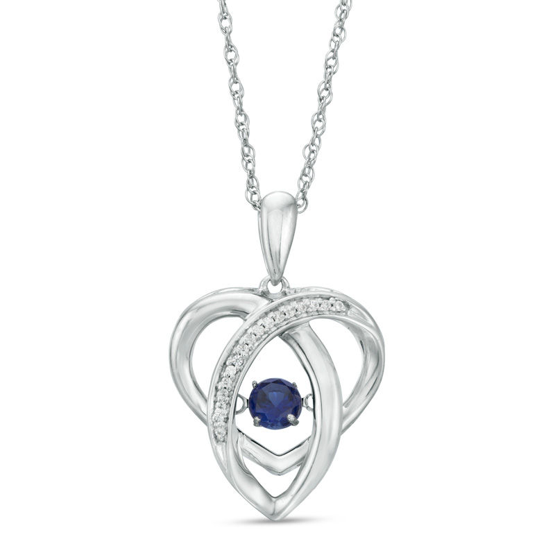 4.0mm Lab-Created Blue Sapphire and 0.04 CT. T.W. Diamond Abstract Heart Pendant in Sterling Silver