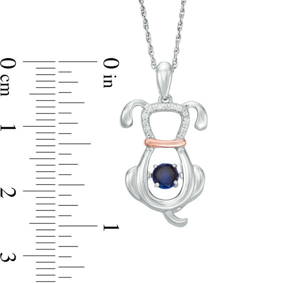 4.0mm Lab-Created Blue Sapphire and Diamond Accent Dog Pendant in Sterling Silver and 10K Rose Gold