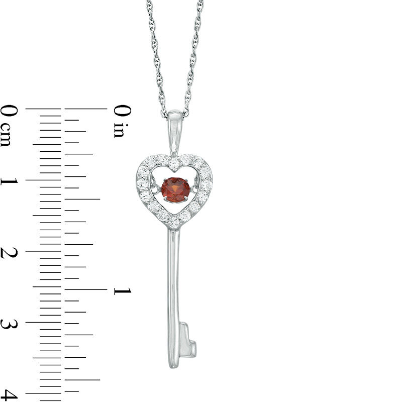 4.0mm Garnet and Lab-Created White Sapphire Heart-Top Key Pendant in Sterling Silver