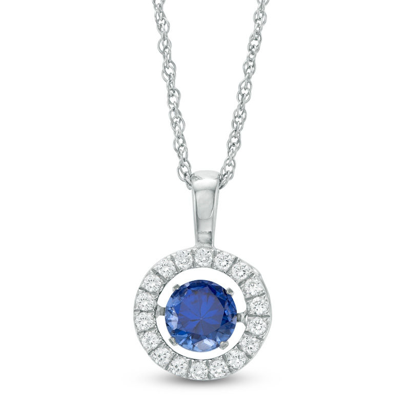 Main Image 1 of 5.5mm Lab-Created Blue and White Sapphire Circle Pendant in Sterling Silver