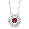 Thumbnail Image 0 of 5.0mm Garnet and 0.15 CT. T.W. Diamond Double Row Circle Pendant in Sterling Silver