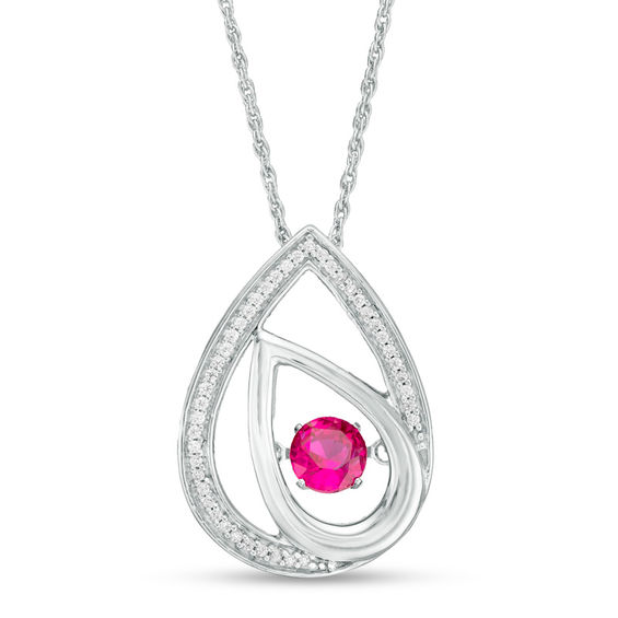 Unstoppable Love™ 4.5mm Lab-Created Ruby and 1/10 CT. T.W. Diamond Offset Teardrops Pendant in Sterling Silver Unstoppable Love™ 4.5mm Lab-Created Ruby and 1/10 CT. T.W. Diamond Offset Teardrops Pendant in Sterling Silver