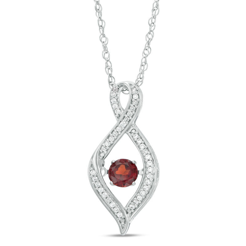 4.5mm Garnet and 0.11 CT. T.W. Diamond Infinity Flame Pendant in Sterling Silver
