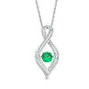 Thumbnail Image 0 of 4.5mm Lab-Created Emerald and 0.11 CT. T.W. Diamond Infinity Flame Pendant in Sterling Silver