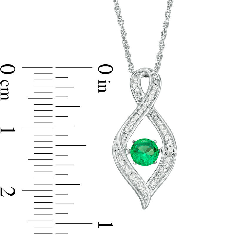 Main Image 2 of 4.5mm Lab-Created Emerald and 0.11 CT. T.W. Diamond Infinity Flame Pendant in Sterling Silver