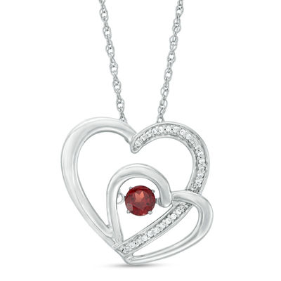 Unstoppable Love 4.0mm Garnet and 1 15 CT. T.W. Diamond Pair of Hearts Pendant in Sterling Silver Zales