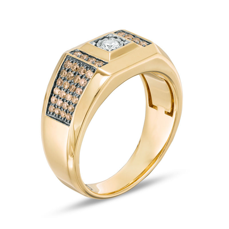 Main Image 2 of 5/8 CT. T.W. Champagne and White Diamond Signet Ring in 10K Two-Tone Gold