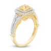 Thumbnail Image 1 of 1 CT. T.W. Cushion-Cut Yellow and White Diamond Triple Frame Engagement Ring in 14K Two Tone Gold - Size 7