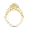 Thumbnail Image 3 of 1 CT. T.W. Cushion-Cut Yellow and White Diamond Triple Frame Engagement Ring in 14K Two Tone Gold - Size 7