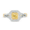 Thumbnail Image 5 of 1 CT. T.W. Cushion-Cut Yellow and White Diamond Triple Frame Engagement Ring in 14K Two Tone Gold - Size 7