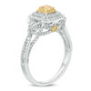 Thumbnail Image 2 of 1 CT. T.W. Cushion-Cut Yellow and White Diamond Triple Frame Tri-Sides Engagement Ring in 14K White Gold - Size 7