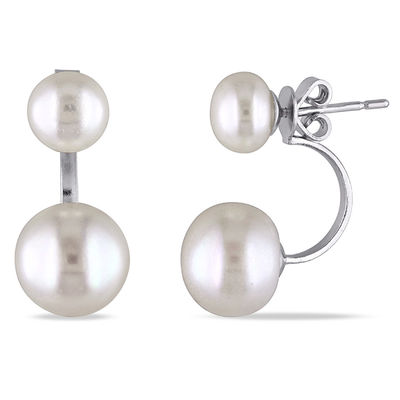 7 0 10 5mm On Cultured Freshwater Pearl Front Back Earrings In 7 0 10 5mm On Cultured Freshwater Pearl Front Back Earrings In Sterling Silver