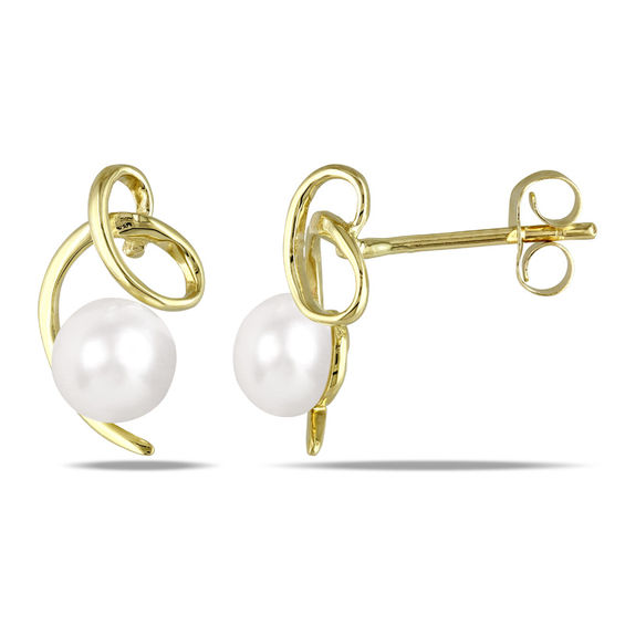 5.5 - 6.0mm Button Cultured Freshwater Pearl Abstract Stud Earrings in 10K Gold 5.5 - 6.0mm Button Cultured Freshwater Pearl Abstract Stud Earrings in 10K Gold