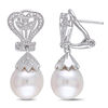 Thumbnail Image 1 of 10.0-10.5mm Baroque Freshwater Cultured Pearl and 1/20 CT. T.W. Diamond Vintage-Style Drop Earrings in Sterling Silver