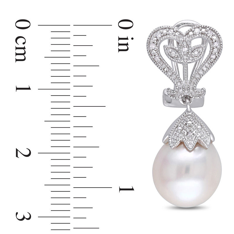 Main Image 2 of 10.0-10.5mm Baroque Freshwater Cultured Pearl and 1/20 CT. T.W. Diamond Vintage-Style Drop Earrings in Sterling Silver