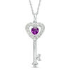 Thumbnail Image 1 of 5.0mm Amethyst and Lab-Created White Sapphire Heart-Top Key Pendant in Sterling Silver