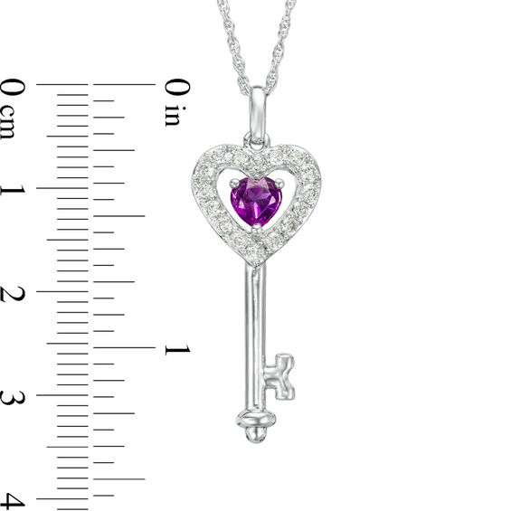 5.0mm Amethyst and Lab-Created White Sapphire Heart-Top Key Pendant in Sterling Silver